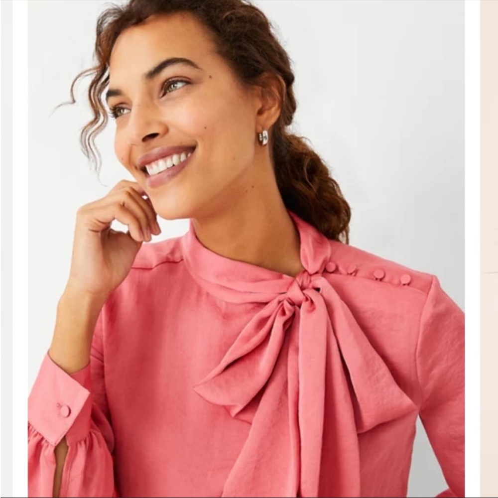 Ann Taylor Petites Bow Blouse In Passion Fruit